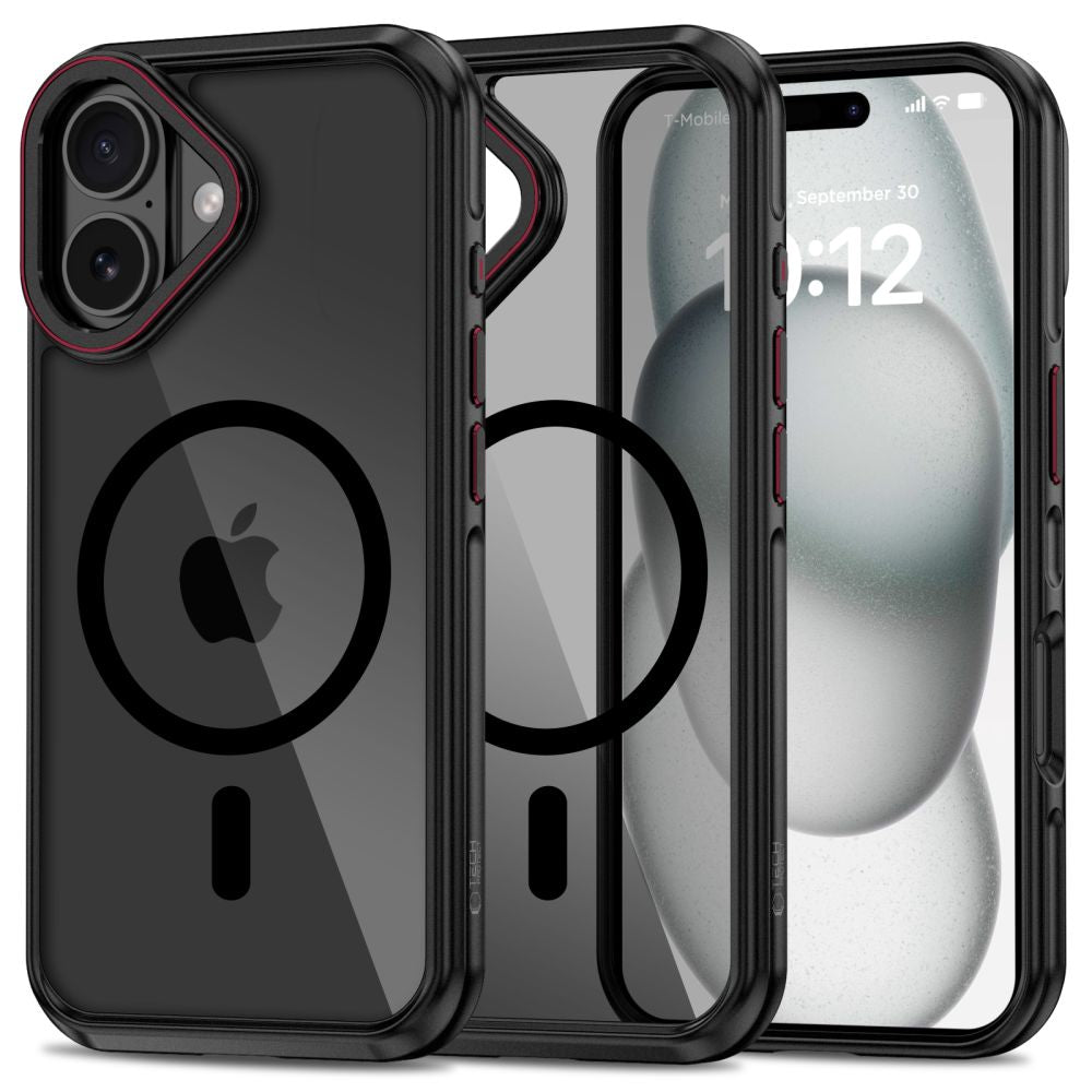 Tech - Protect iPhone 16 MagHybrid - Σκληρή Θήκη με Πλαίσιο Σιλικόνης και MagSafe - Black Ημιδιάφανη / Red