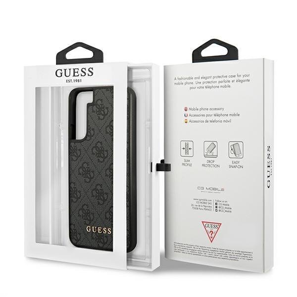 Guess Samsung Galaxy S22 - 4G Metal Gold Logo Σκληρή Θήκη με Επένδυση Συνθετικού Δέρματος - Grey - GUHCS22SG4GFGR