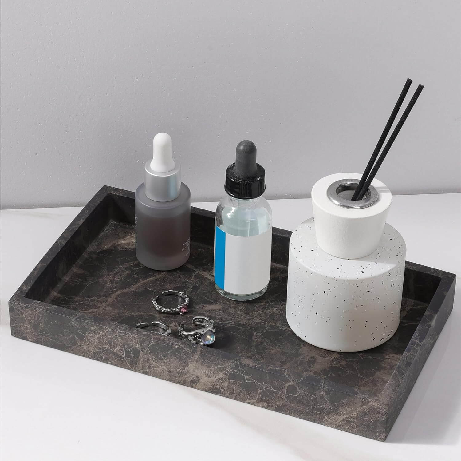 Navaris Διακοσμητικός Δίσκος με Όψη Μαρμάρου από Πολυρητίνη - 22,5 x 17,5 x 2,7 cm - Brown