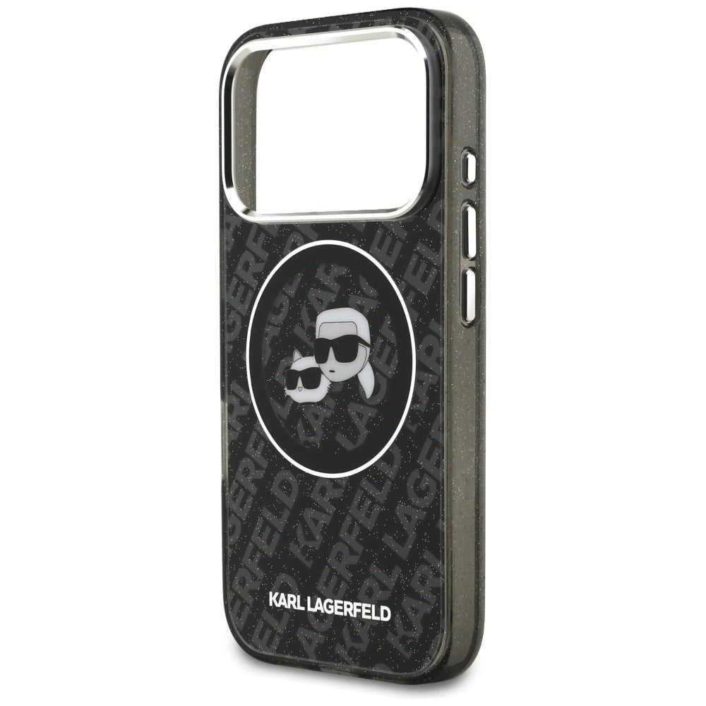 Karl Lagerfeld iPhone 17 Pro - IML Glitter Karl and Choupette Heads Logo MagSafe - Σκληρή Θήκη με Πλαίσιο Σιλικόνης - Black - KLHMP17LHMKBKCHOK