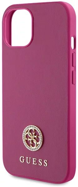 Guess iPhone 15 4G Strass Metal Logo Θήκη με Επένδυση Συνθετικού Δέρματος - Pink - GUHCP15SPS4DGPP