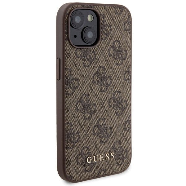 Guess iPhone 15 - 4G Metal Logo Σετ MagSafe Σκληρή Θήκη με Επένδυση Συνθετικού Δέρματος και Powerbank 5000mAh - Brown - GUBPM5P15S4GEMGW