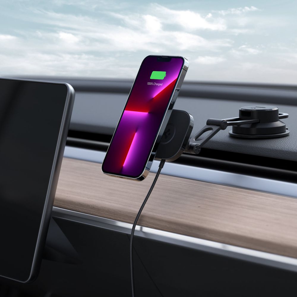 Spigen ITS35W - 3 OneTap Pro 3 Magnetic MagSafe Charger Βάση Αυτοκινήτου Ταμπλό με Ασύρματη Φόρτιση 10W - Black
