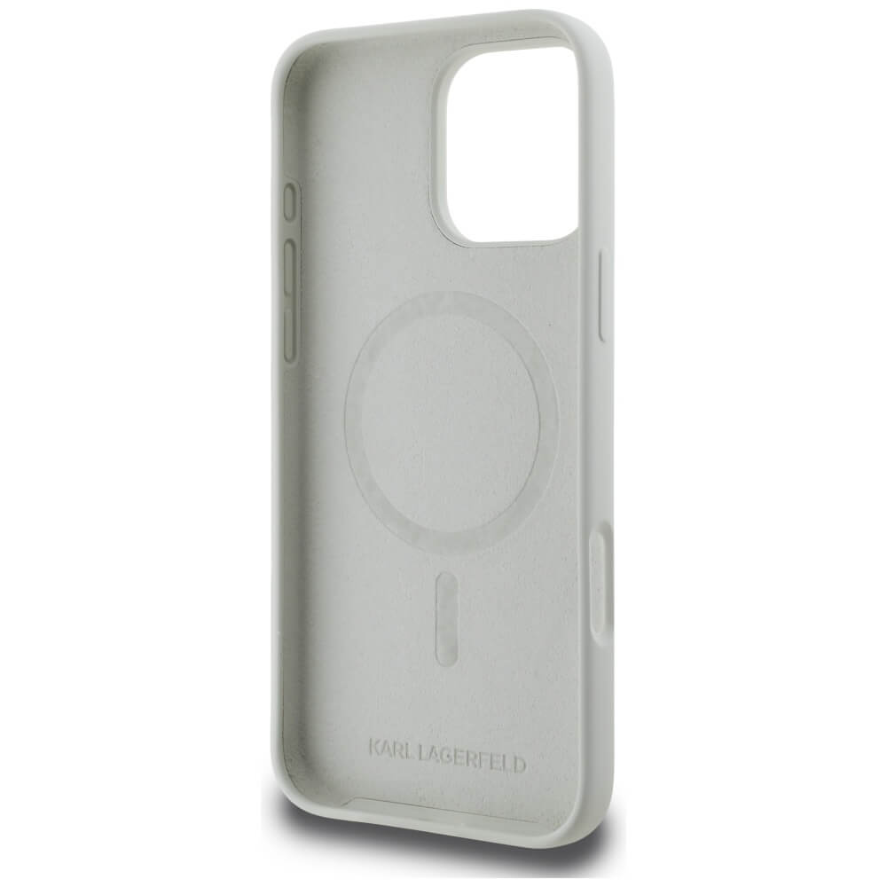 Karl Lagerfeld iPhone 16 Pro - Silicone Double Heads and Circle - Σκληρή Θήκη Σιλικόνης με MagSafe - Beige - KLHMP16LSKCHTCE