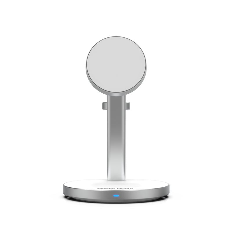 Mobile Origin Qi2 PowerStand 3in1 Ασύρματος Μαγνητικός Φορτιστής MagSafe με Αντάπτορα GAN 35W - White / Silver