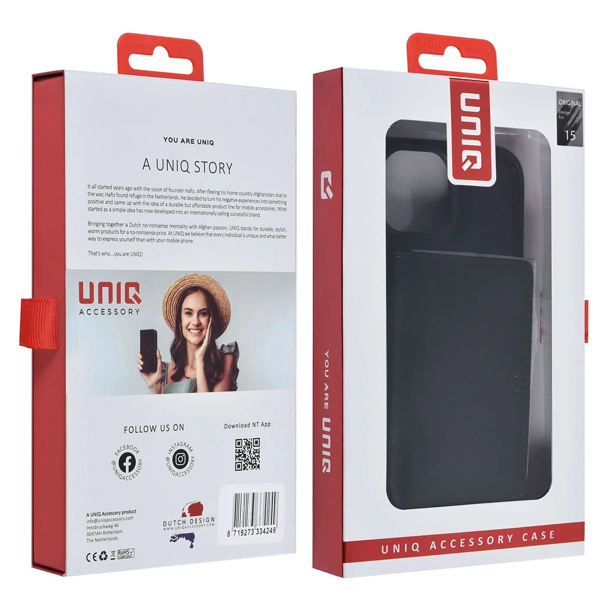Tuniq iPhone 15 - Σκληρή Θήκη από Δερματίνη με Αφαιρούμενη Θήκη Καρτών - Μαύρη