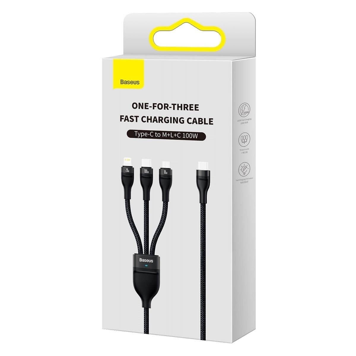 Baseus Flash Series ΙΙ Καλώδιο Γρήγορης Φόρτισης και Δεδομένων 100W 1.5m - Type C / Lightning / micro USB - Black - CASS030201