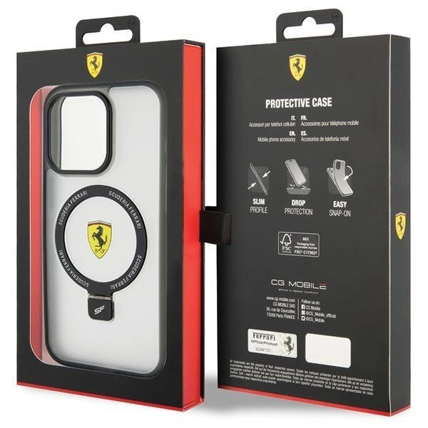 Ferrari iPhone 15 Pro Max Ring Stand 2023 Collection MagSafe Σκληρή Θήκη με Πλαίσιο Σιλικόνης και Stand / MagSafe - Ημιδιάφανη / Black - FER000607 - 0