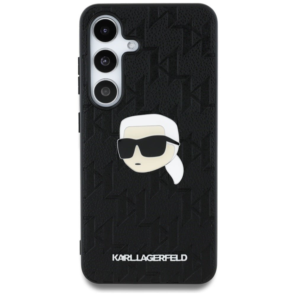 Karl Lagerfeld Samsung Galaxy S25 - Monogram Karl Head Pin - Σκληρή Θήκη με Επένδυση Συνθετικού Δέρματος - Black - KLHCS25SPGKLKIPK