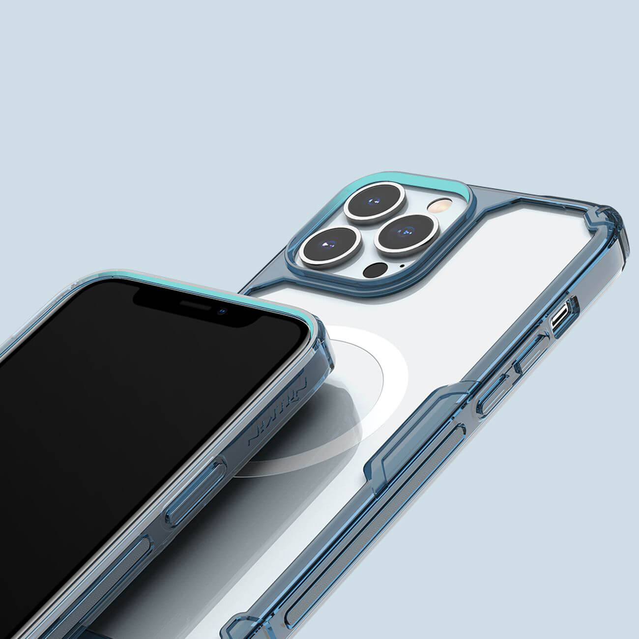 Nillkin iPhone 15 Pro Max Nature Pro Magnetic - Σκληρή Θήκη με Πλαίσιο Σιλικόνης και MagSafe - Διάφανη / Blue