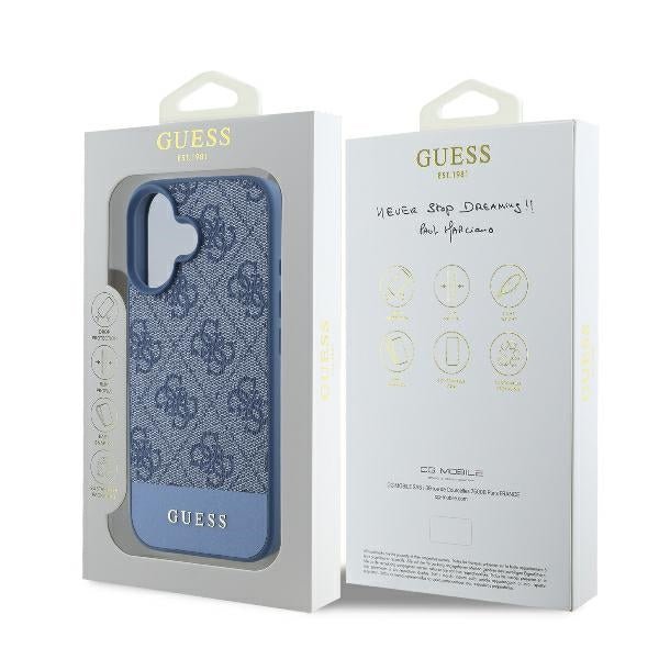 Guess iPhone 16 - 4G Bottom Stripe - Θήκη με Επένδυση Συνθετικού Δέρματος - Blue - GUHCP16SG4GLBL