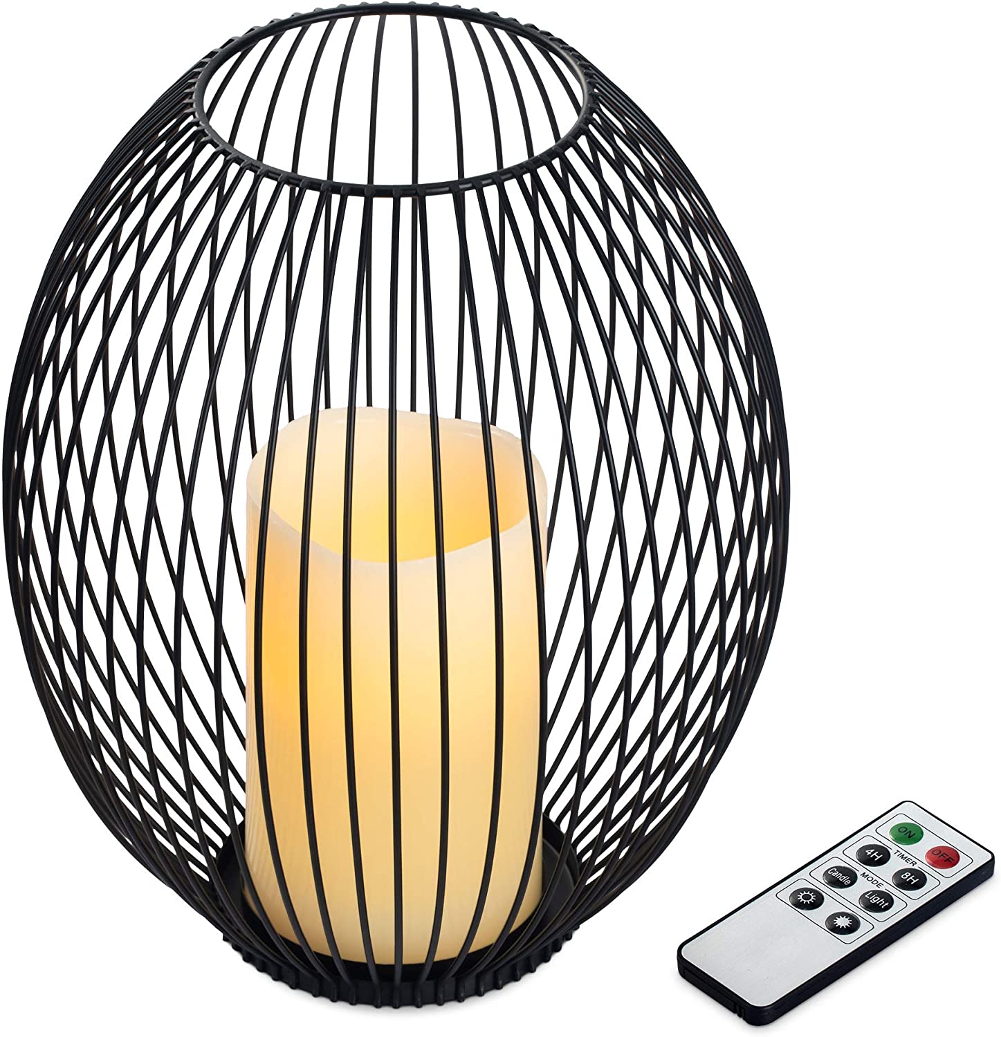 Navaris Μεταλλική Βάση με Κερί LED και τηλεχειριστήριο - Large - Black - 53306.03.01