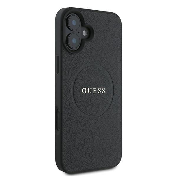 Guess iPhone 16 Plus - Grained Gold Ring - MagSafe Σκληρή Θήκη από Οικολογικό Δέρμα - Black - GUHMP16MPGHSMMK