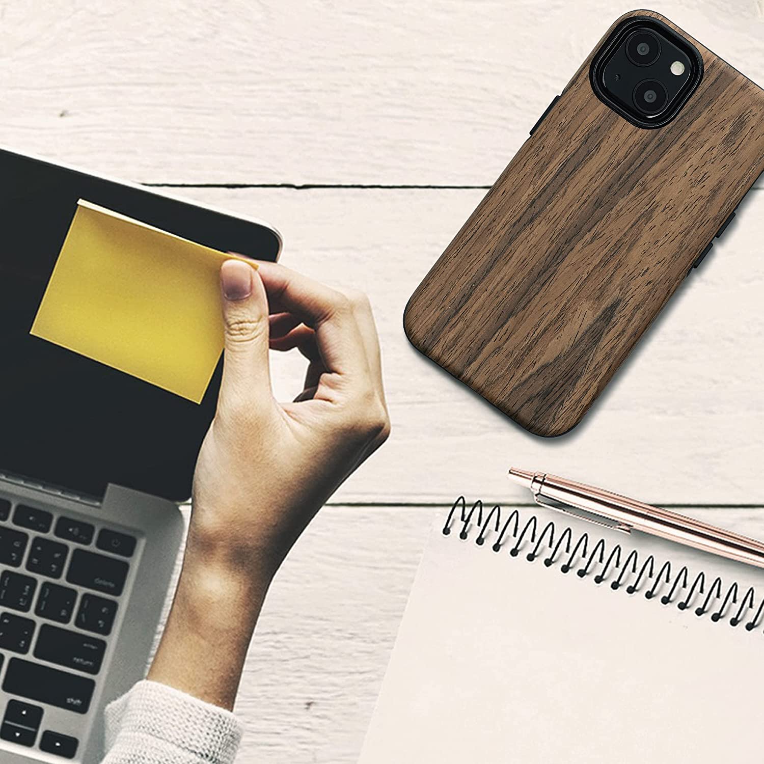 KW iPhone 13 Θήκη Σιλικόνης TPU Design Two - Tone Wood - Woodgrain Brown - 58302.01