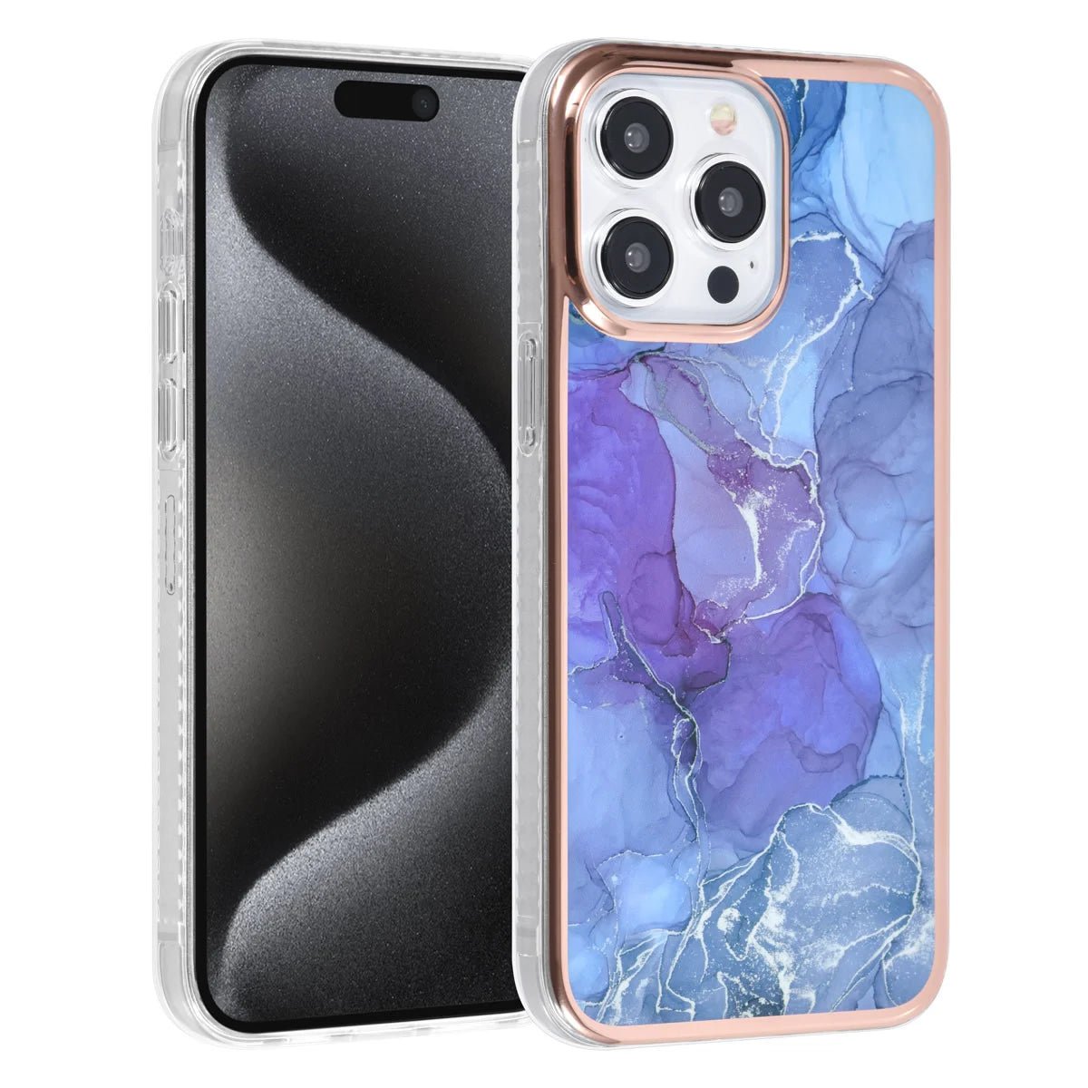 Tuniq iPhone 15 Pro Max - Σκληρή Θήκη με Πλαίσιο Σιλικόνης - Σχέδιο Μάρμαρο - Μοβ
