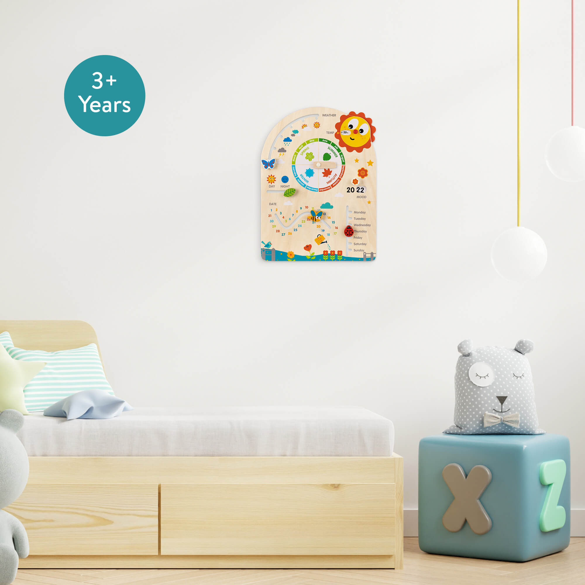 Navaris Ξύλινο Εκπαιδευτικό Ημερολόγιο για Παιδιά - Beige - 57262.01