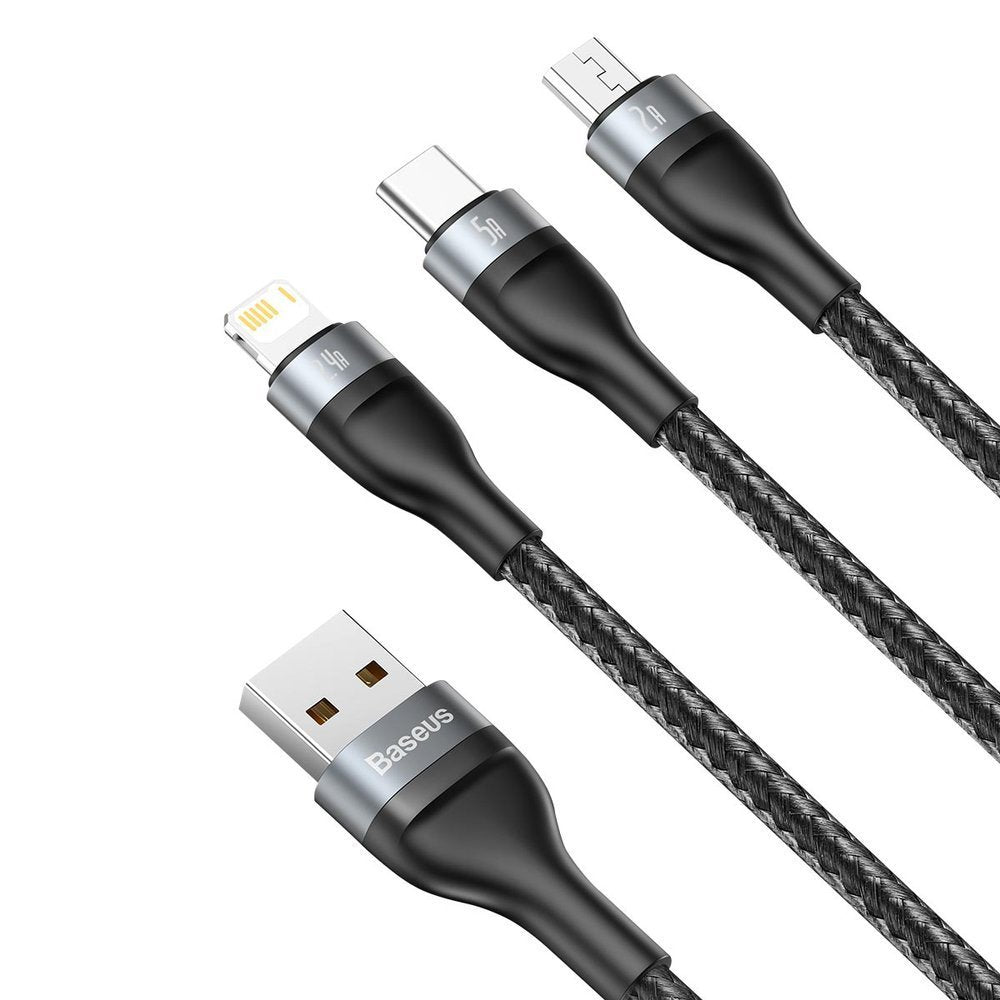 Baseus Flash Series 3in1 - Καλώδιο Γρήγορης Φόρτισης και Δεδομένων 5A 40W 1.2m - Micro USB / Lightning / Type - C - Black - CA1T3 - G1
