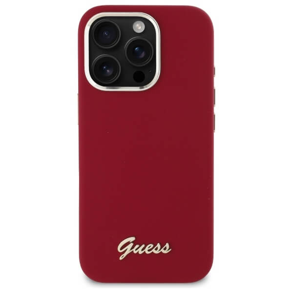 Guess iPhone 16 Pro Max - Silicone Script Metal Logo and Frame - Σκληρή Θήκη με Πλαίσιο Σιλικόνης - Magenta - GUHCP16XSMBSLM