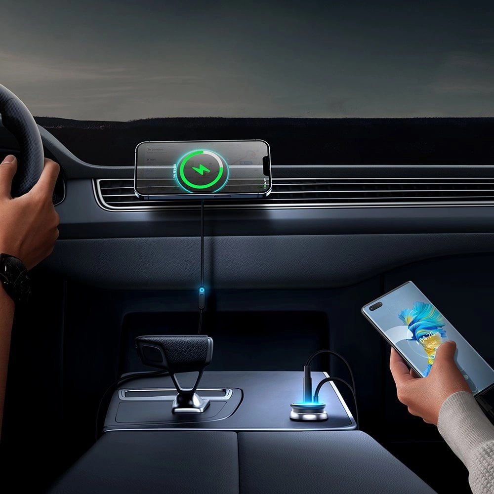 Baseus CW01 Φορτιστής Αυτοκινήτου με Θύρα USB 25W και Μαγνητική Βάση Αυτοκινήτου Αεραγωγού με Ασύρματη Φόρτιση MagSafe 15W - Black - C40141000111 - 01