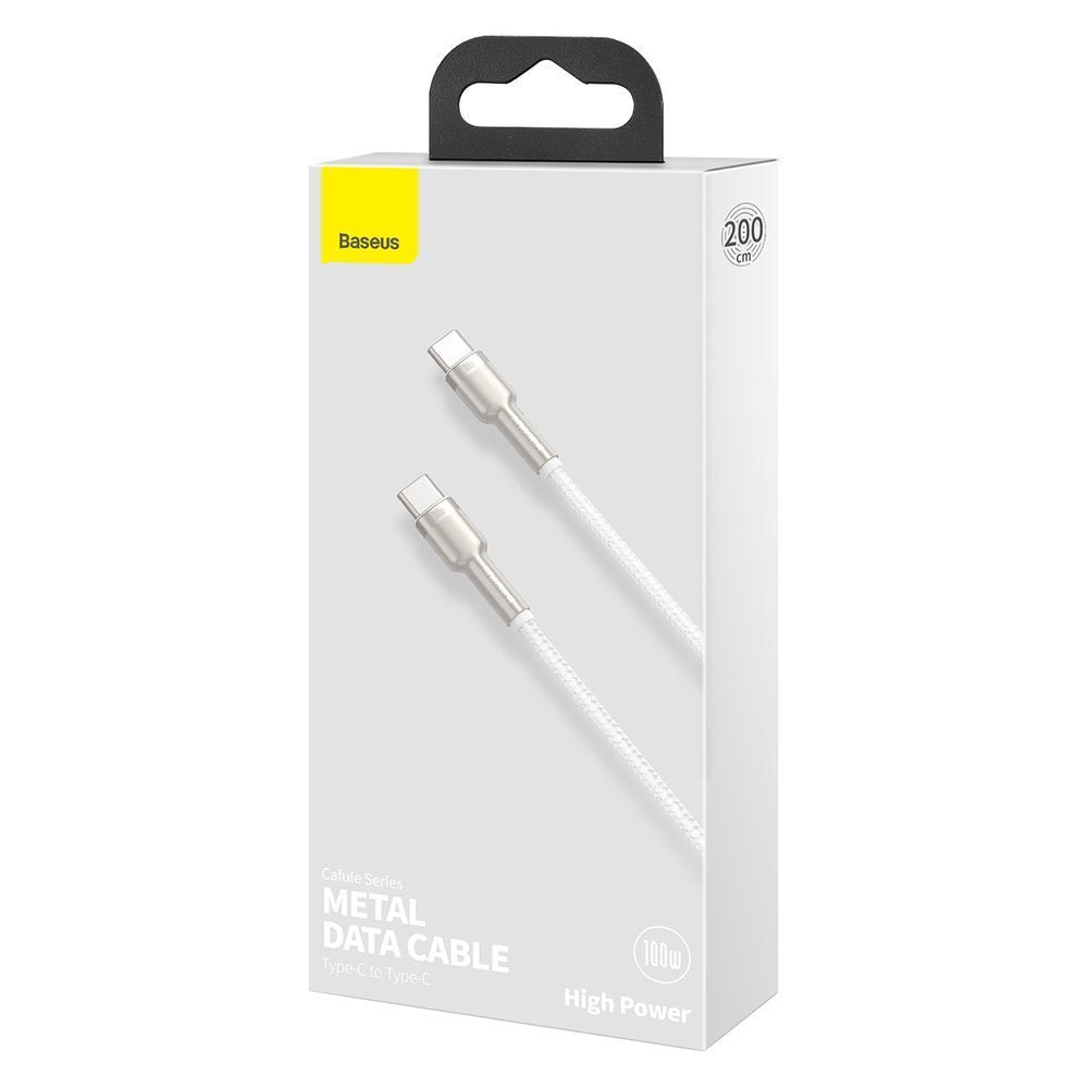 Baseus Cafule Series Metal Cable Type - C 5A PD 100W - Καλώδιο Γρήγορης Φόρτισης Type - C to Type - C 2M - White - CATJK - D02