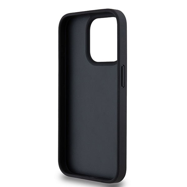 DKNY iPhone 15 Pro Max - Leather Checkered Mono Pattern and Printed Stripes - Σκληρή Θήκη με Επένδυση Συνθετικού Δέρματος - Black