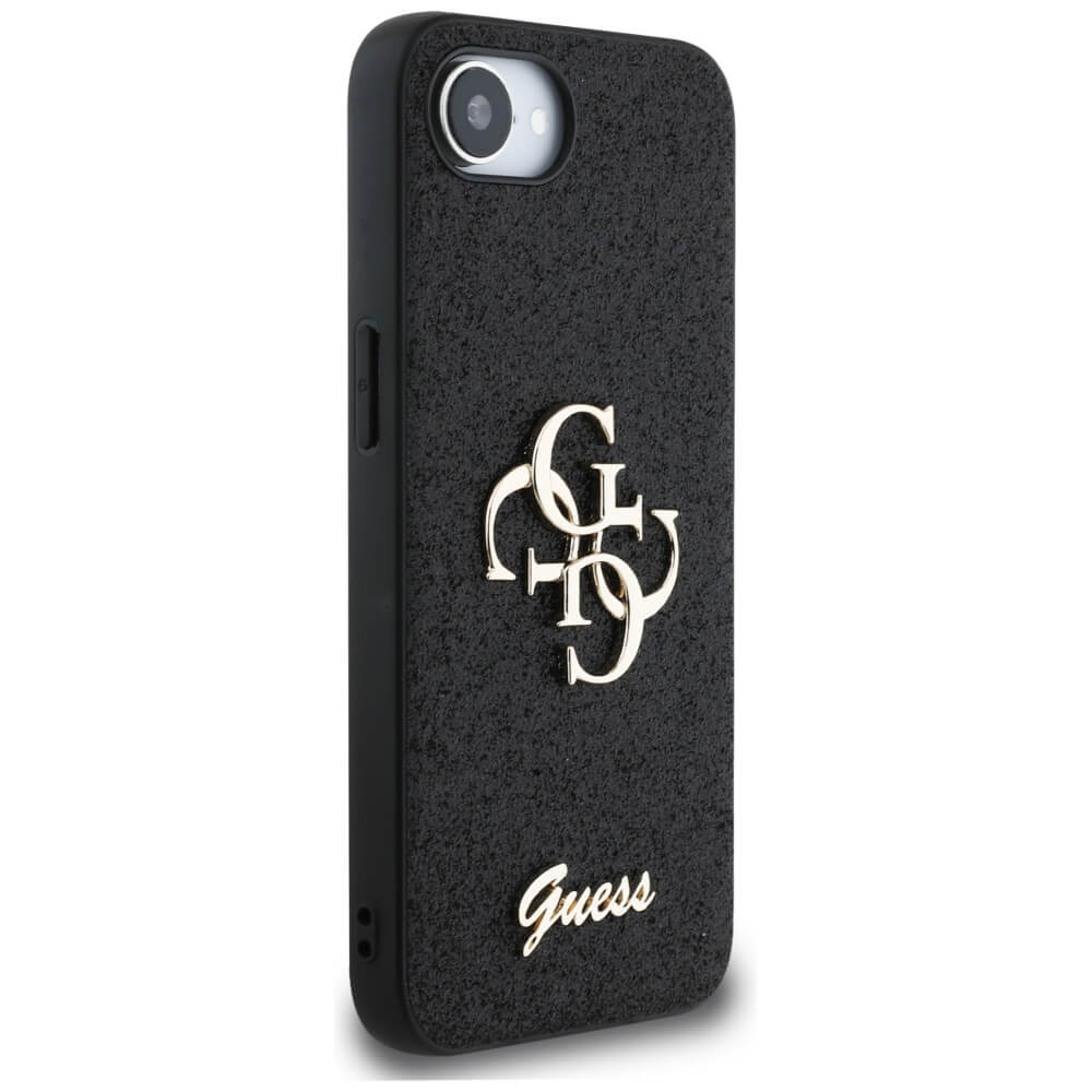 Guess iPhone 16e - Fixed Glitter Big 4G - Σκληρή Θήκη με Πλαίσιο Σιλικόνης - Black - GUHCPSE4HG4SGK