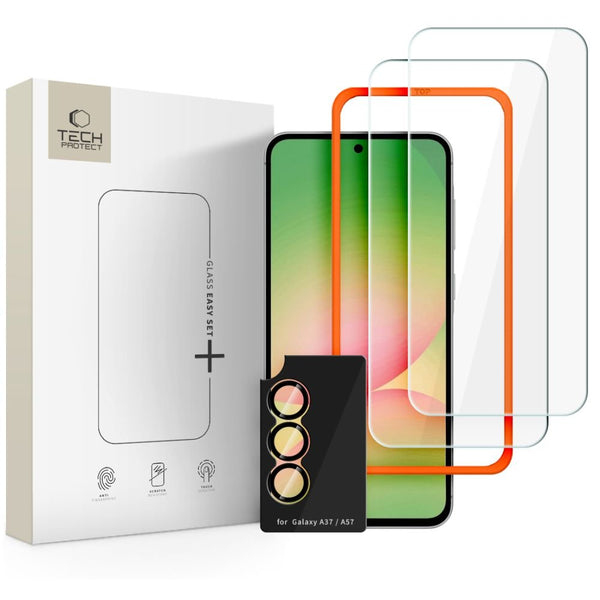 Tech - Protect Samsung Galaxy A37 5G - Σετ με 2 Αντιχαρακτικά Γυαλιά Οθόνης με οδηγό και 1 Αντιχαρακτικό Γυαλί για την Κάμερα - Easy Set+ - Clear