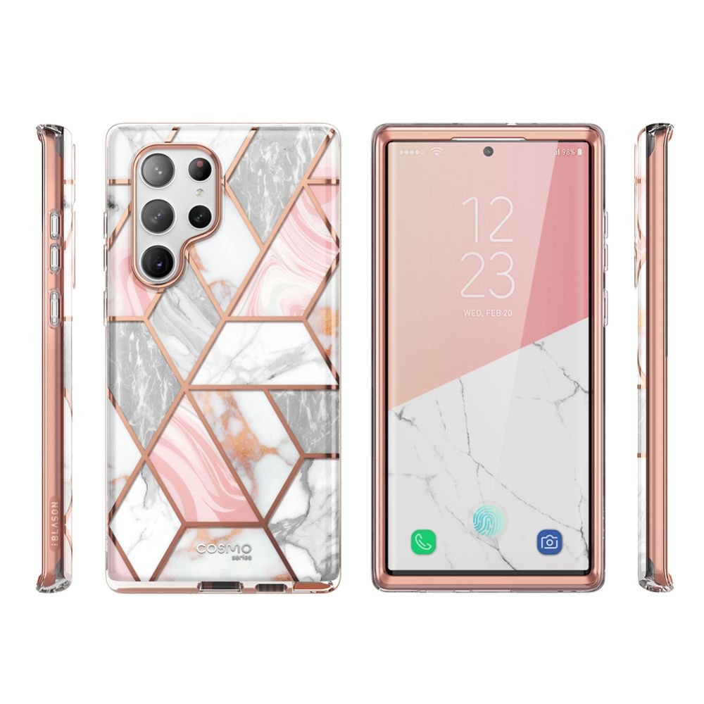i - Blason Samsung Galaxy S23 Ultra Cosmo Σκληρή Θήκη με Πλαίσιο Σιλικόνης και Προστασία Οθόνης - Marble Pink