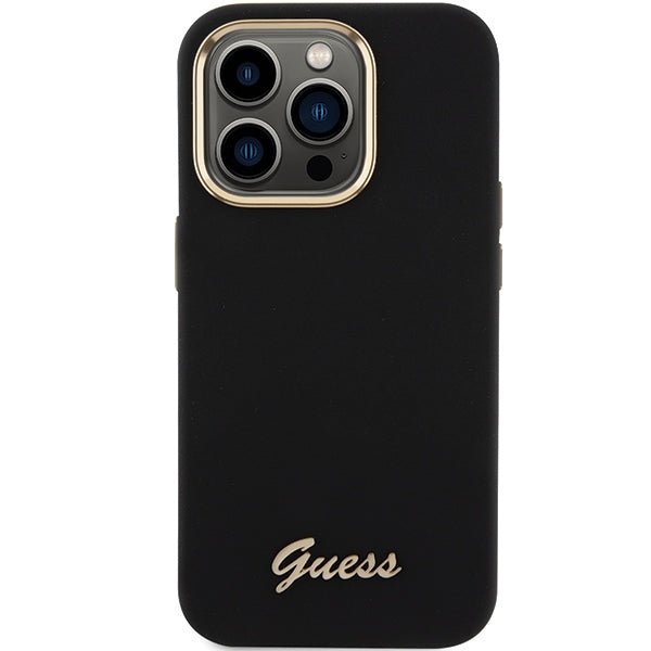Guess iPhone 15 Pro Max Silicone Script Metal Logo and Frame Σκληρή Θήκη με Πλαίσιο Σιλικόνης - Black - GUHCP15XSMBSLK