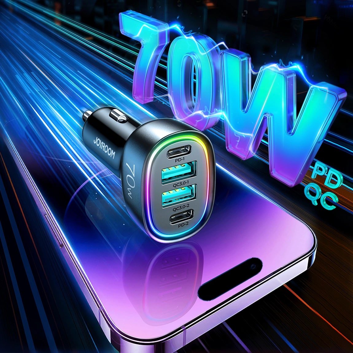 Joyroom JR - CL29 70W Φορτιστής Αυτοκινήτου με 2 Θύρες USB και 2 Θύρες Type - C - Black