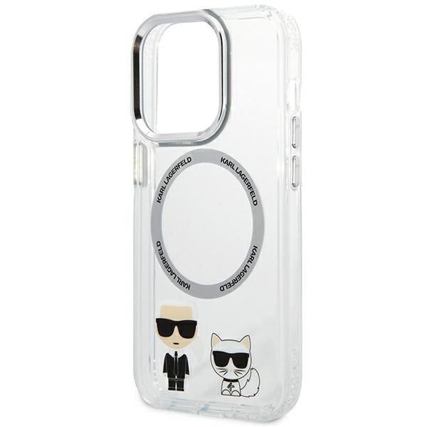 Karl Lagerfeld iPhone 14 Pro Max - Karl and Choupette Aluminium Magsafe Σκληρή Θήκη με Πλαίσιο Σιλικόνης και MagSafe - Διάφανη - KLHMP14XHKCT