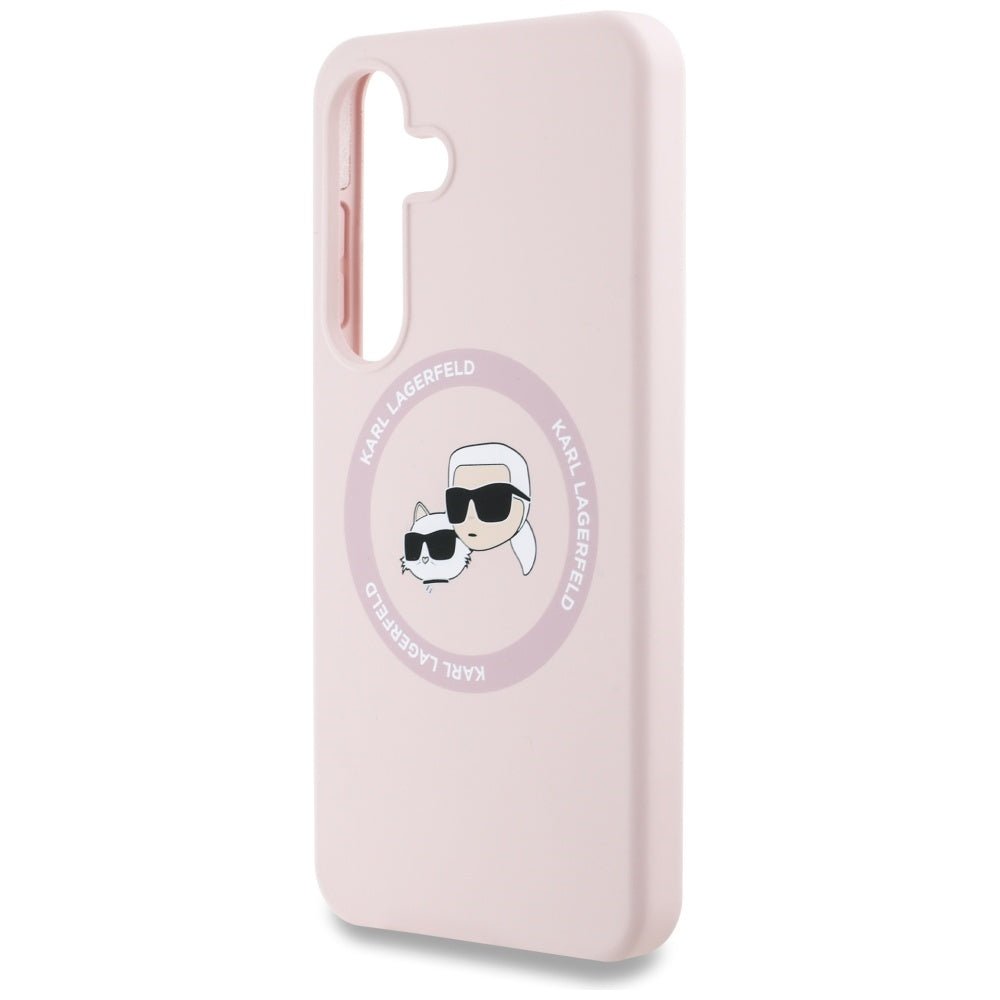 Karl Lagerfeld Samsung Galaxy S25 - Silicone Double Heads and Circle - Σκληρή Θήκη Σιλικόνης με MagSafe - Pink - KLHMS25SSKCHTCP