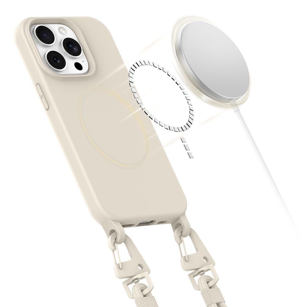 Tech - Protect iPhone 14 Pro MagNecklace - MagSafe Θήκη Σιλικόνης TPU με Pυθμιζόμενο Αποσπώμενο Κορδόνι - Cosmic Latte