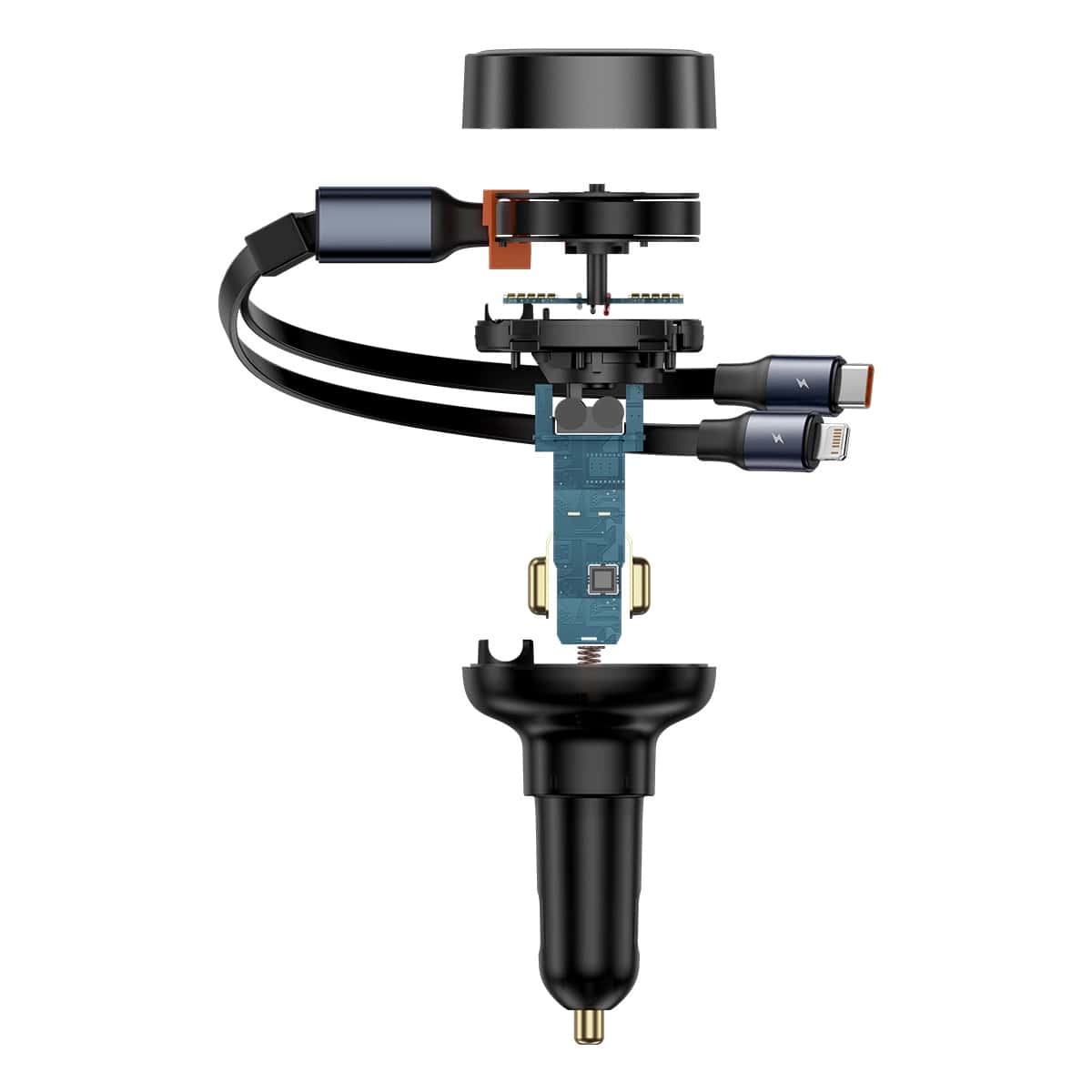 Baseus Enjoyment Pro Φορτιστής Αυτοκινήτου με Θύρα USB και Ενσωματωμένα Καλώδια Type - C και Lightning 60W - Black - C00057802111 - 02