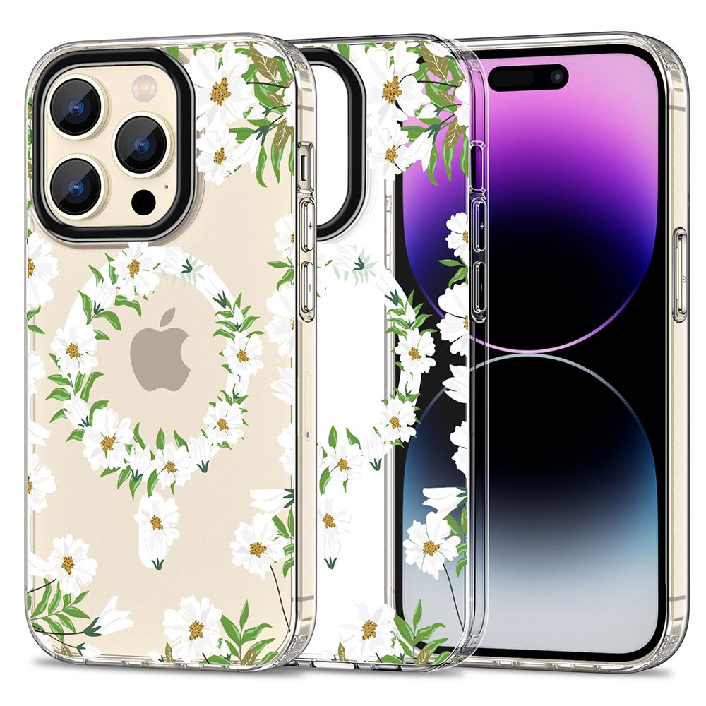 Tech - Protect iPhone 15 Pro Max MagMood Σκληρή Θήκη με Πλαίσιο Σιλικόνης και MagSafe - White Daisy