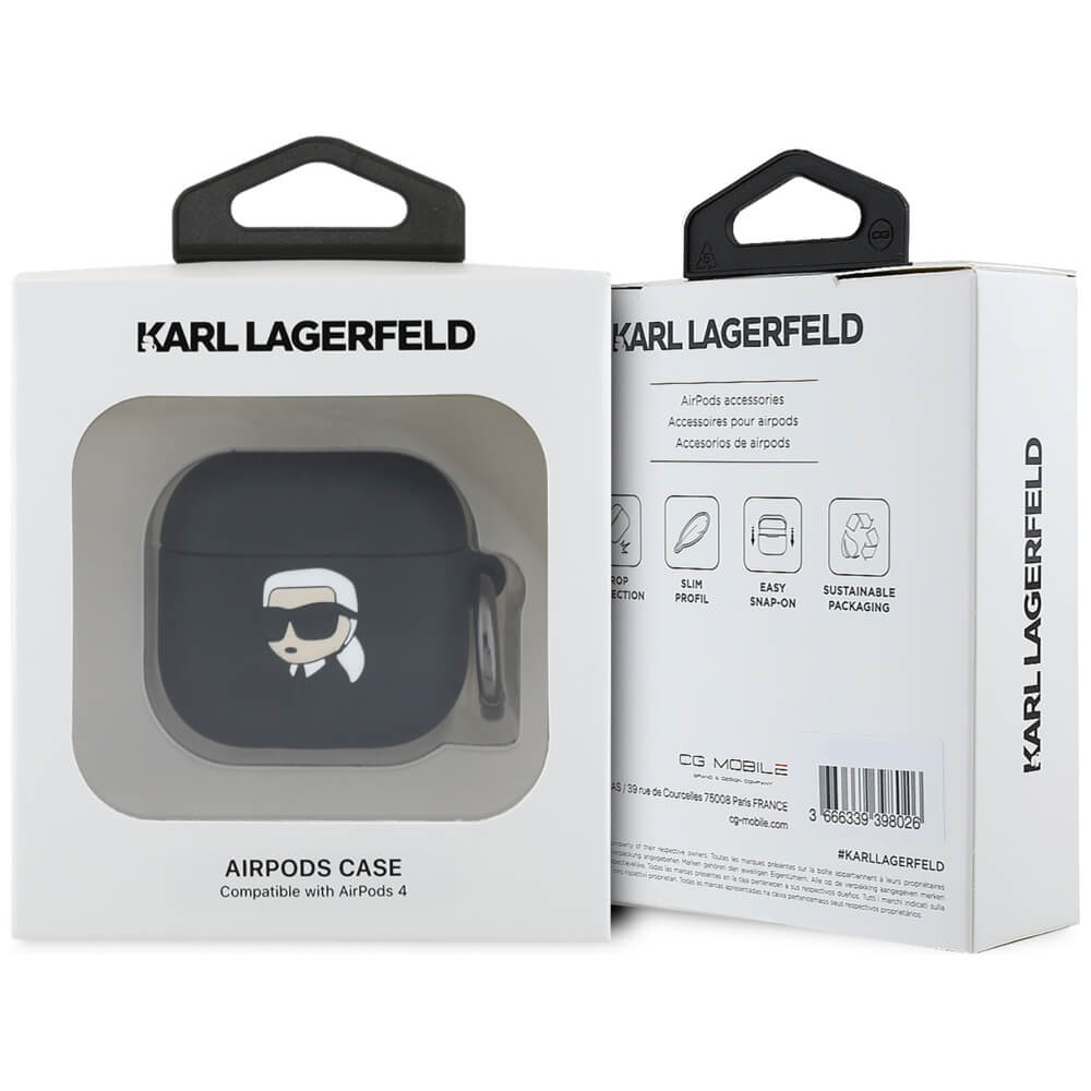 Karl Lagerfeld AirPods 4 Θήκη Σιλικόνης - Silicone Karl Head 3D - Black