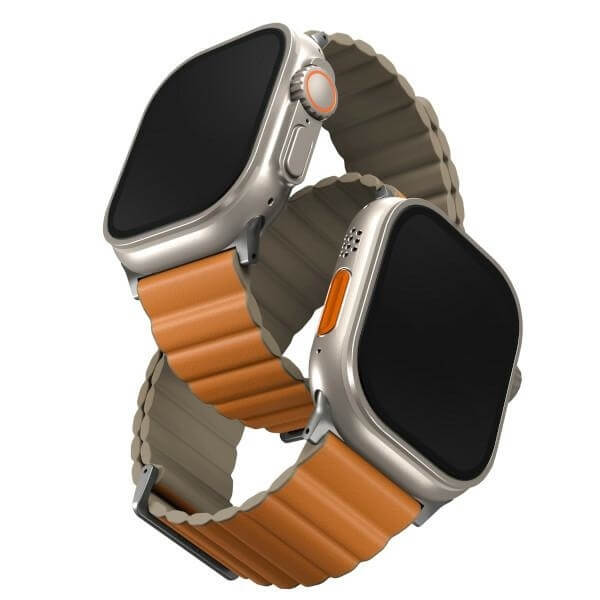 Uniq Λουράκι Apple Watch 2 / 3 / 4 / 5 / 6 / 7 / 8 / 9 / SE / ULTRA / Ultra 2 - 42 / 44 / 45 / 49 mm Revix Premium Μαγνητικό Σιλικόνης Διπλής Όψης - Orange / Khaki