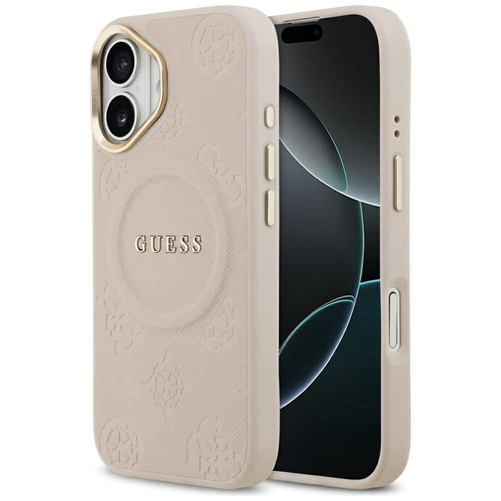 Guess iPhone 17 - Peony Hot Stamp MagSafe - Σκληρή Θήκη με Επένδυση Συνθετικού Δέρματος - Pink - GUHMP17SPSAMSECP