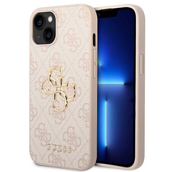 Guess iPhone 14 Plus - 4G Big Metal Logo Θήκη με Επένδυση Συνθετικού Δέρματος - Pink - GUHCP14M4GMGPI