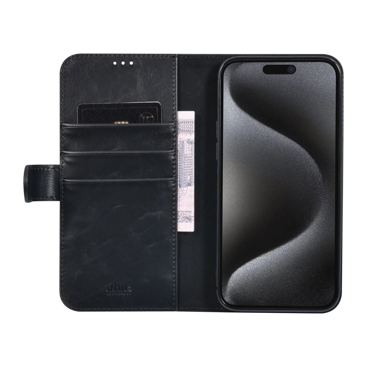 Tuniq iPhone 15 Pro Max - Θήκη Πορτοφόλι από Δερματίνη με Stand - Μαύρο