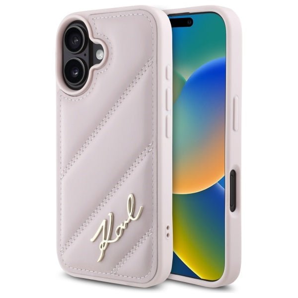 Karl Lagerfeld iPhone 16 - Quilted Signature - Θήκη με Επένδυση Συνθετικού Δέρματος - Pink - KLHCP16SPQDSMGP