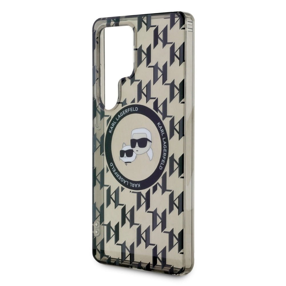 Karl Lagerfeld Samsung Galaxy S25 Ultra - Button Karl and Choupette Heads On KL Pattern - MagSafe Σκληρή Θήκη με Πλαίσιο Σιλικόνης - Black - KLHMS25LHMCKMHK