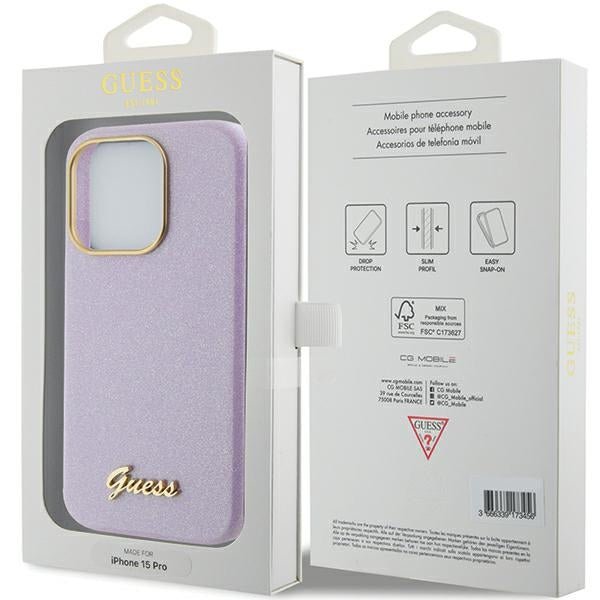 Guess iPhone 15 Pro Glitter Glossy Script Θήκη Σιλικόνης - Lilac - GUHCP15LPGMCSL