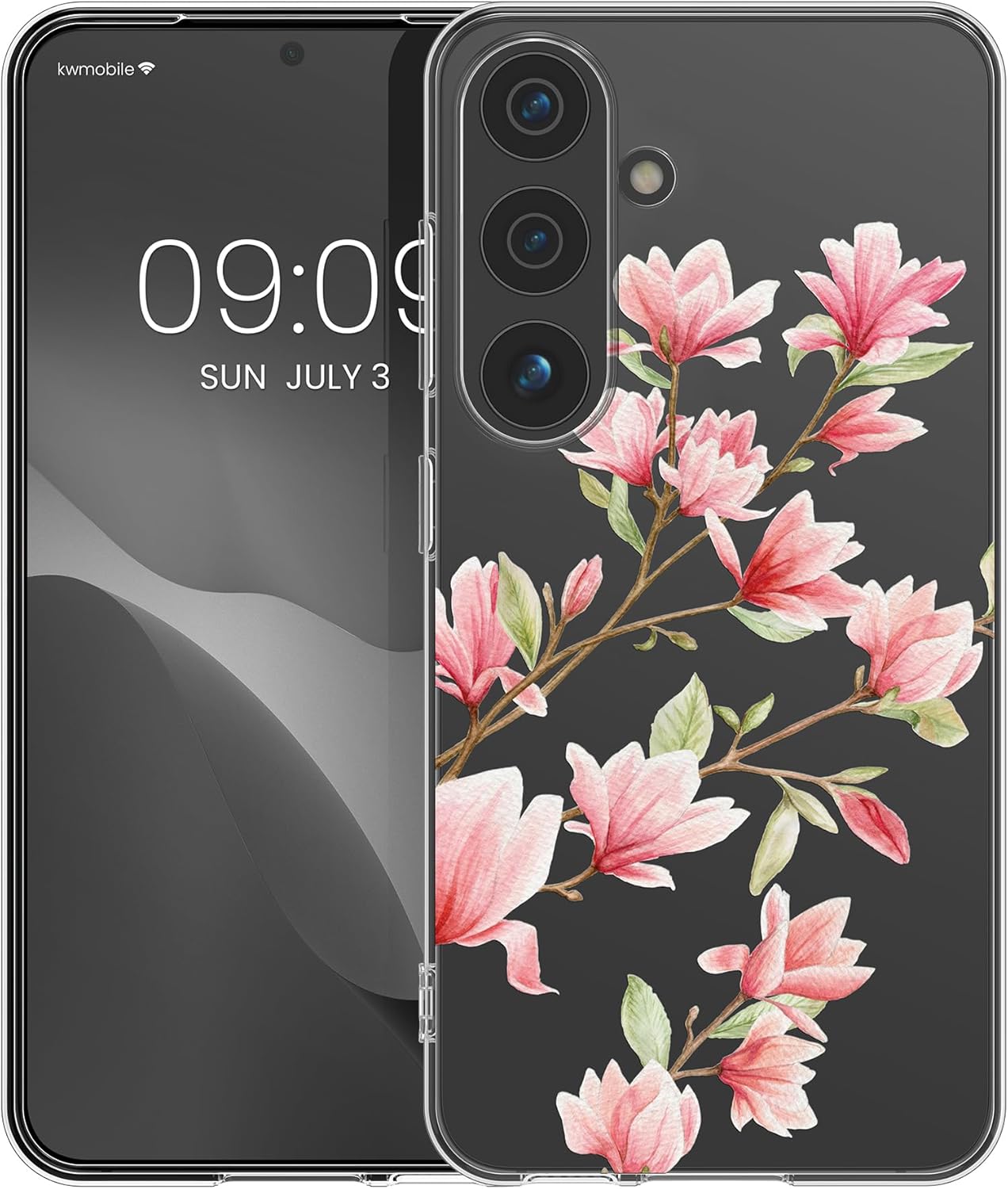 KW Samsung Galaxy S24 Λεπτή Θήκη Σιλικόνης TPU - Design Magnolias - Pink / White / Διάφανη