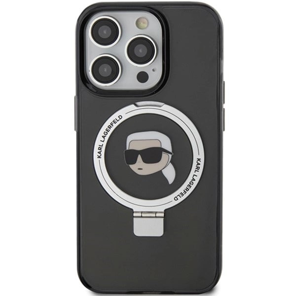 Karl Lagerfeld iPhone 15 Pro Max Ring Stand Karl Head MagSafe Σκληρή Θήκη με Πλαίσιο Σιλικόνης και MagSafe - Διάφανη / Black - KLHMP15XHMRSKHK