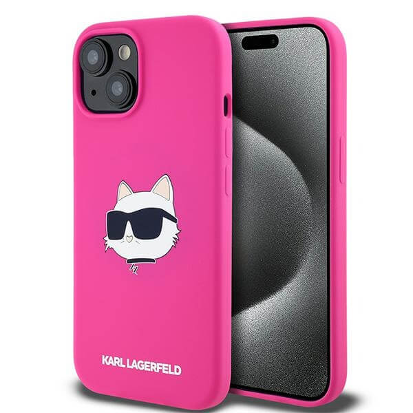 Karl Lagerfeld iPhone 14 Plus / 15 Plus - Silicone Choupette Head Print - MagSafe Θήκη Σιλικόνης - Fuschia - KLHMP15MSCHPPLF
