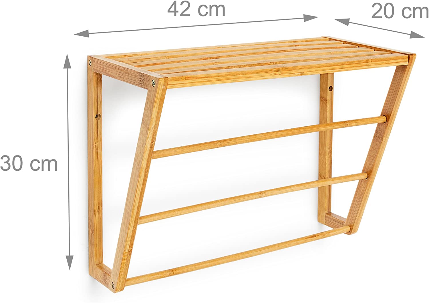 Relaxdays Επιτοίχια Κρεμάστρα για Πετσέτες από Μπαμπού - Natural - 4052025191931