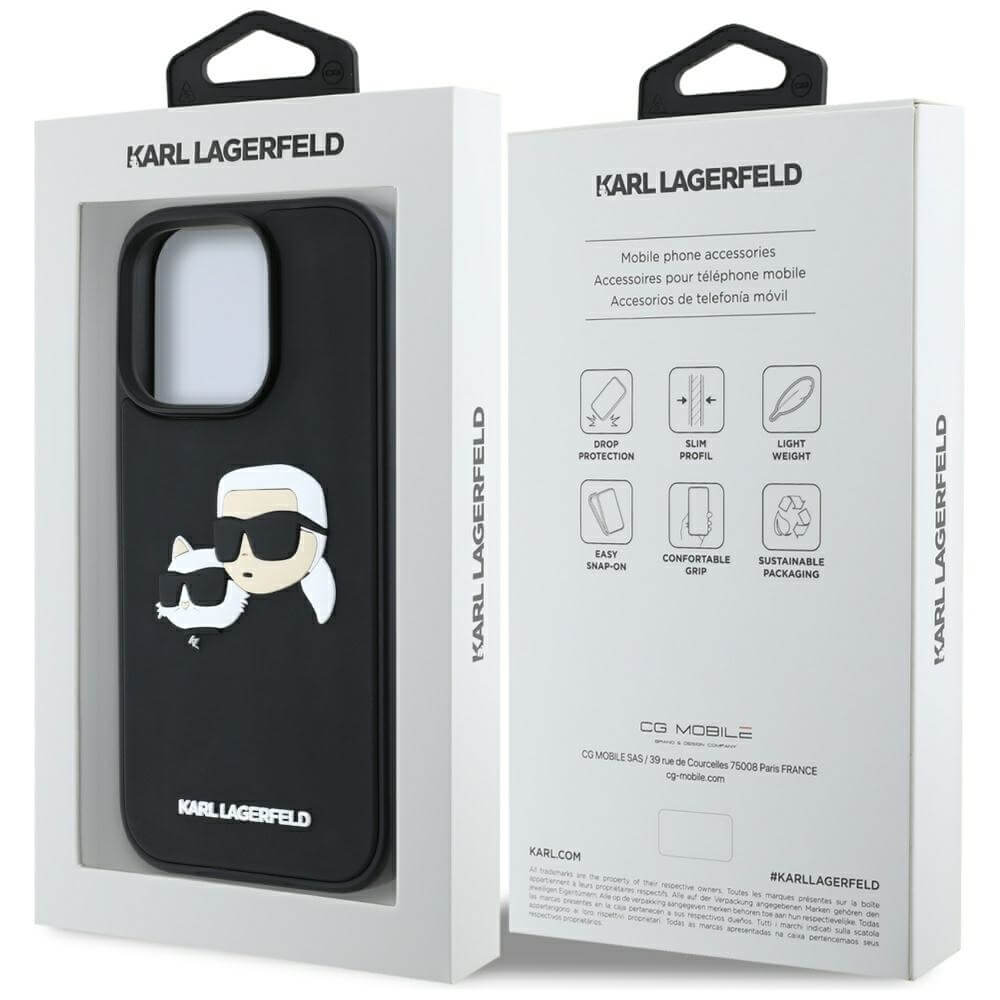 Karl Lagerfeld iPhone 16 Pro - HC 3D Rubber Double Heads - Σκληρή Θήκη με Πλαίσιο Σιλικόνης - Black - KLHCP16LRBCKCHLK