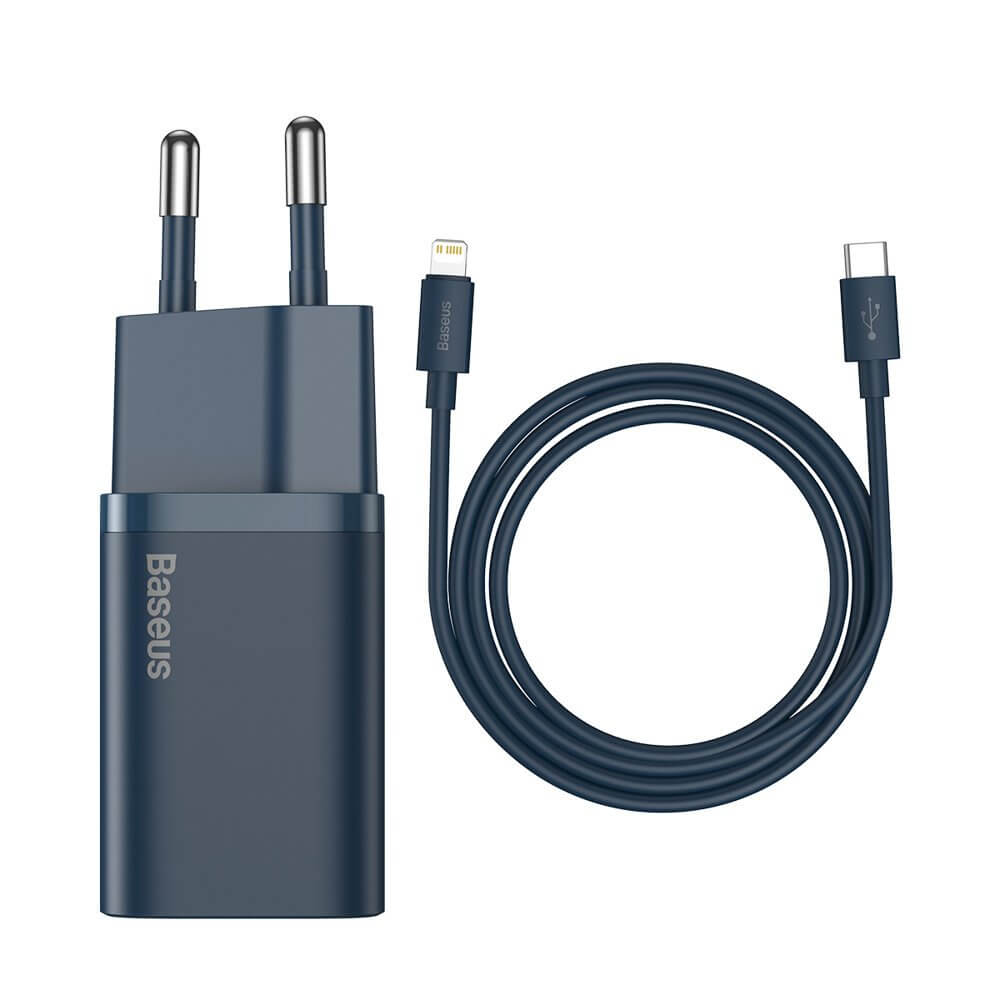 Baseus Super Si 1C PD 20W Οικιακός Φορτιστής με Θύρα Type - C και Καλώδιο Type C to Lightning - Blue - TZCCSUP - B03