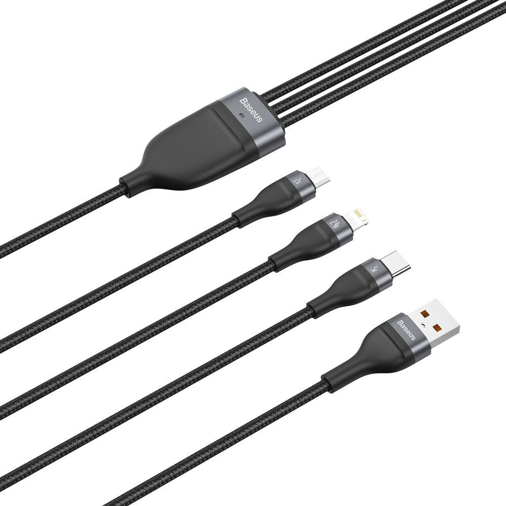 Baseus Flash Series 3in1 - Καλώδιο Γρήγορης Φόρτισης και Δεδομένων 5A 40W 1.2m - Micro USB / Lightning / Type - C - Black - CA1T3 - G1